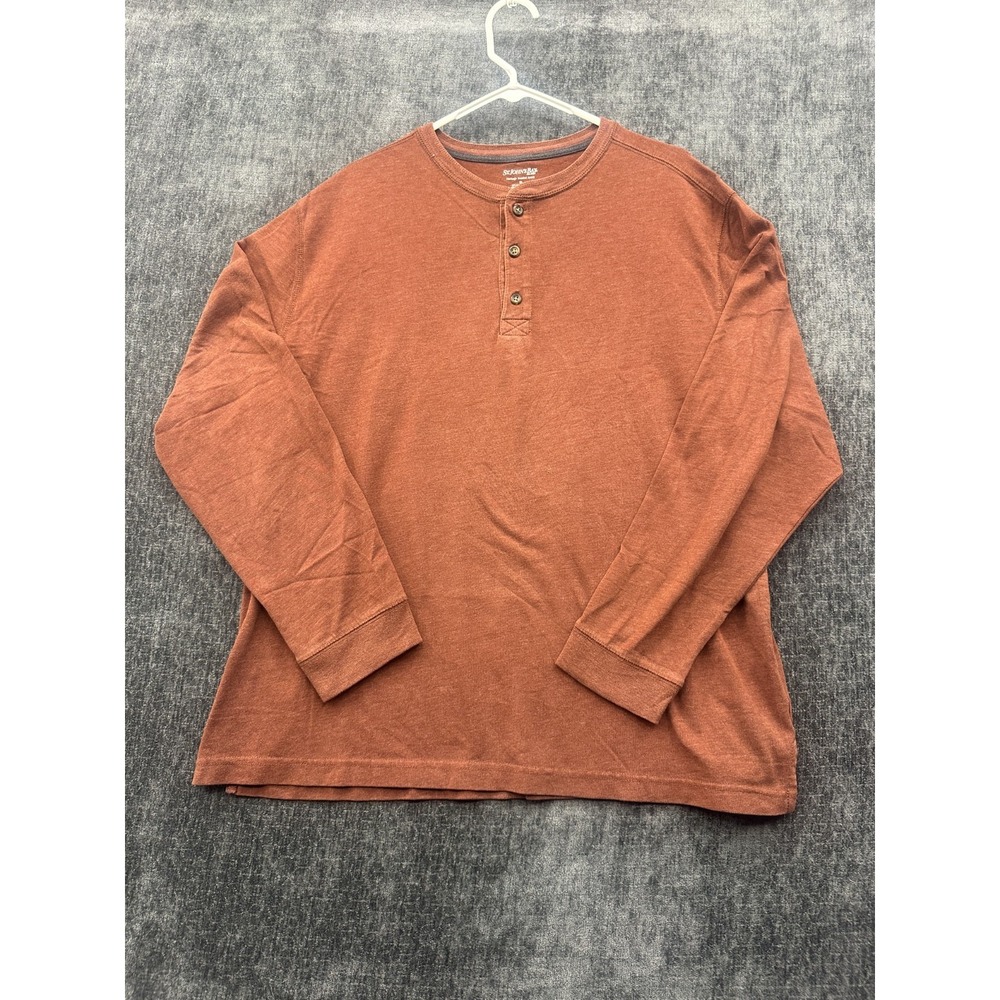 St. John's Bay Heritage‎ Sueded Jersey Henley Shirt Mens XL Orange Side Slit